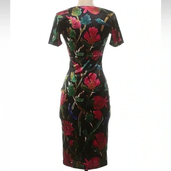 ZARA Womens Midi Dress Velvet Floral Faux Wrap V-Neck Sheath Dress Size Small - Picture 5 of 10